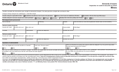 Forme 016-0289F Demande D&#039;emploi - Mines - Ontario, Canada (French)