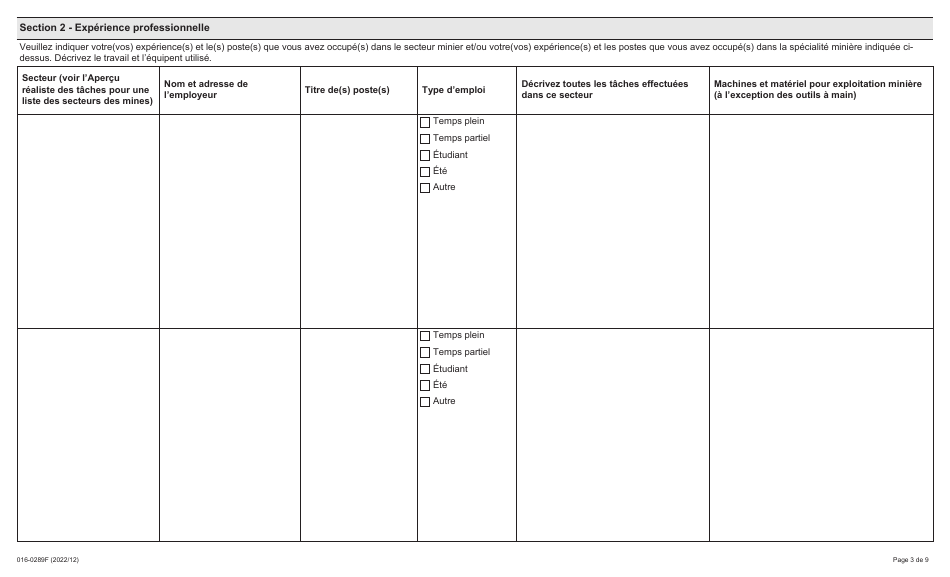 Forme 016-0289F Demande Demploi - Mines - Ontario, Canada (French), Page 3