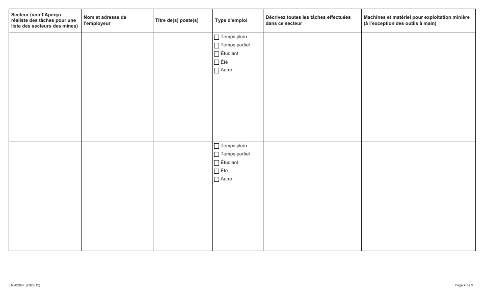 Forme 016-0289F Demande Demploi - Mines - Ontario, Canada (French), Page 4