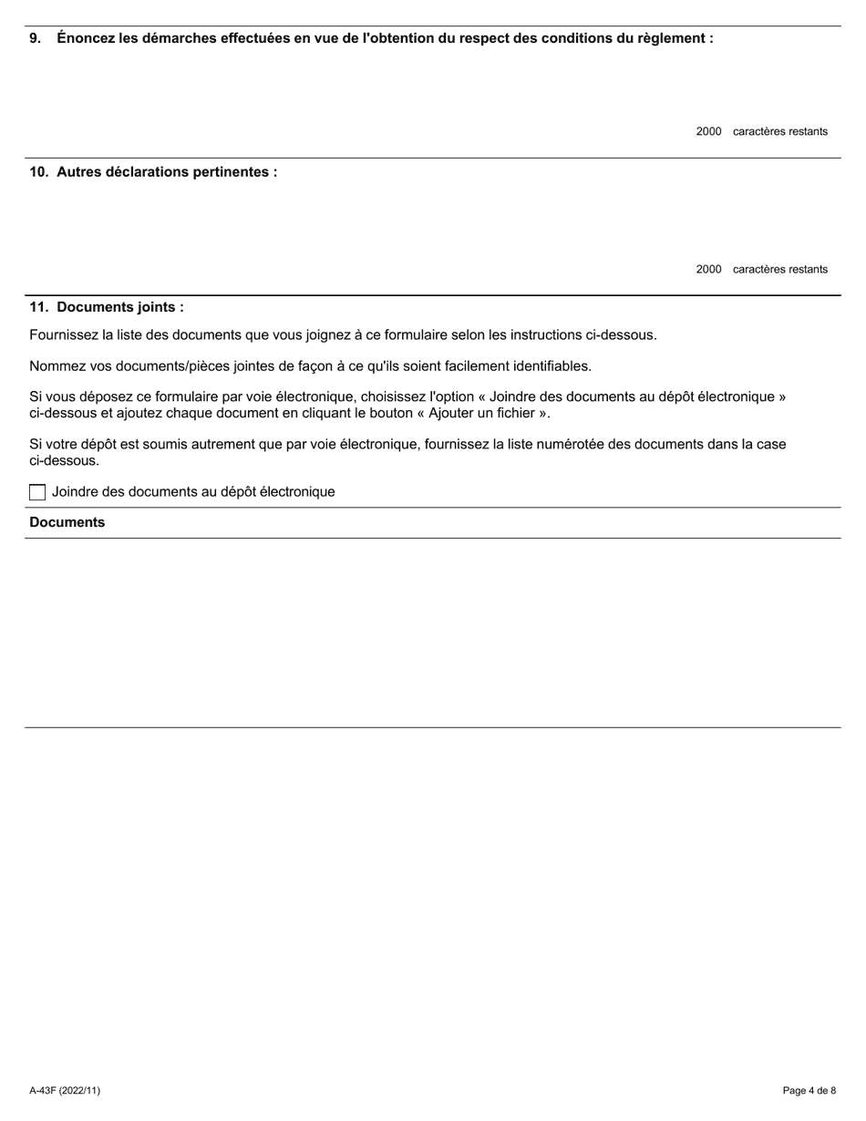 Forme A-43 Requete Relative Au Defaut De Se Conformer Aux Conditions De Reglement - Ontario, Canada (French), Page 4