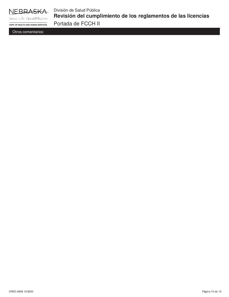 Formulario CRED-0958 Revisi n Del Cumplimiento De Los Reglamentos De Las Licencias - Portada De Fcch Ii - Nebraska (Spanish), Page 15