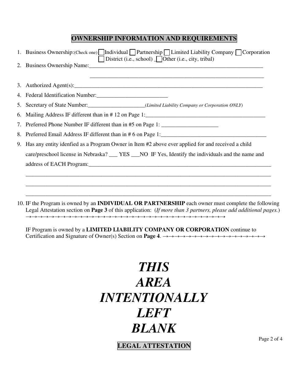 Application for a Preschool License - Nebraska, Page 4