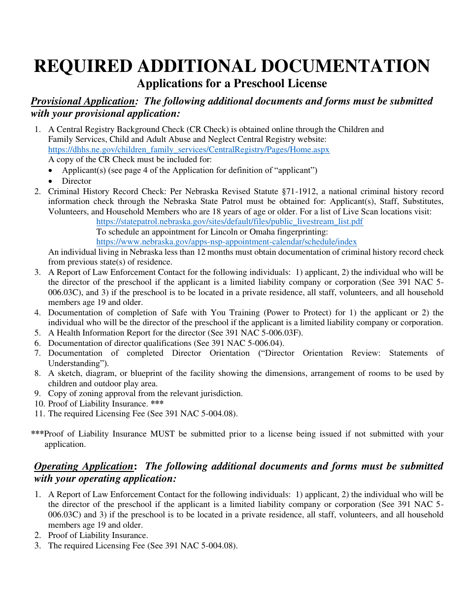 Application for a Preschool License - Nebraska, Page 7