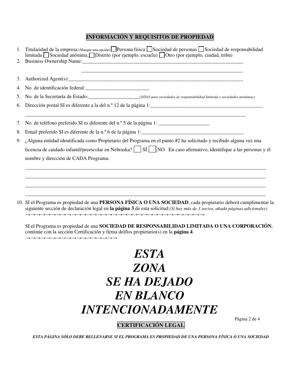 Solicitud De Licencia De Centro Solo Para Escolares - Nebraska (Spanish), Page 4
