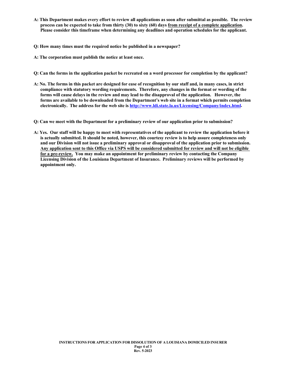 Application for Dissolution of a Louisiana Domiciled Insurer - Louisiana, Page 4