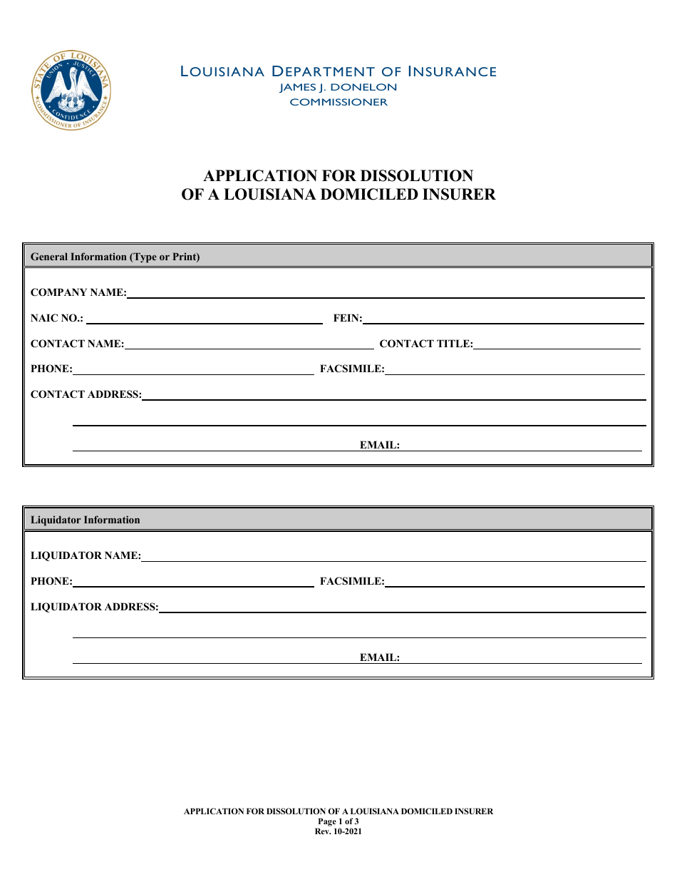 Application for Dissolution of a Louisiana Domiciled Insurer - Louisiana, Page 5