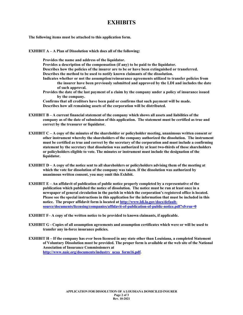 Application for Dissolution of a Louisiana Domiciled Insurer - Louisiana, Page 6
