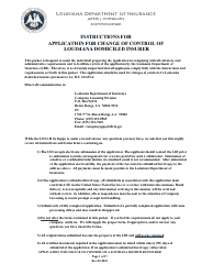 Document preview: Application for Change of Control of a Louisiana Domiciled Insurer - Louisiana