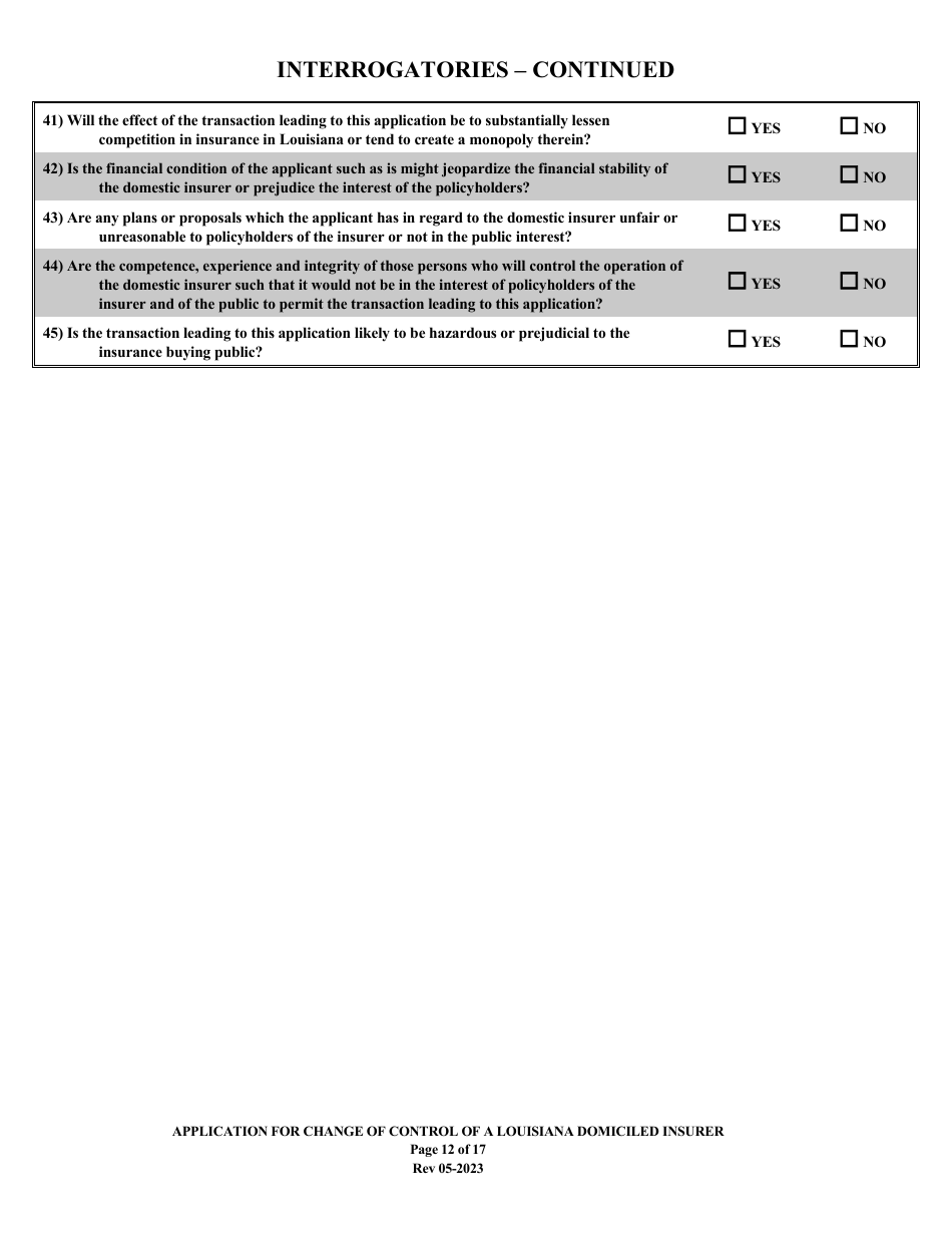 Application for Change of Control of a Louisiana Domiciled Insurer - Louisiana, Page 12