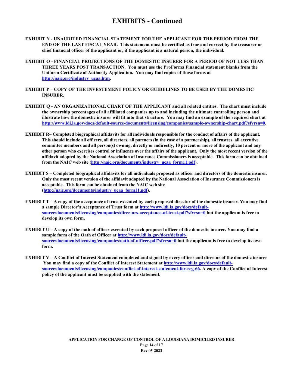 Application for Change of Control of a Louisiana Domiciled Insurer - Louisiana, Page 14