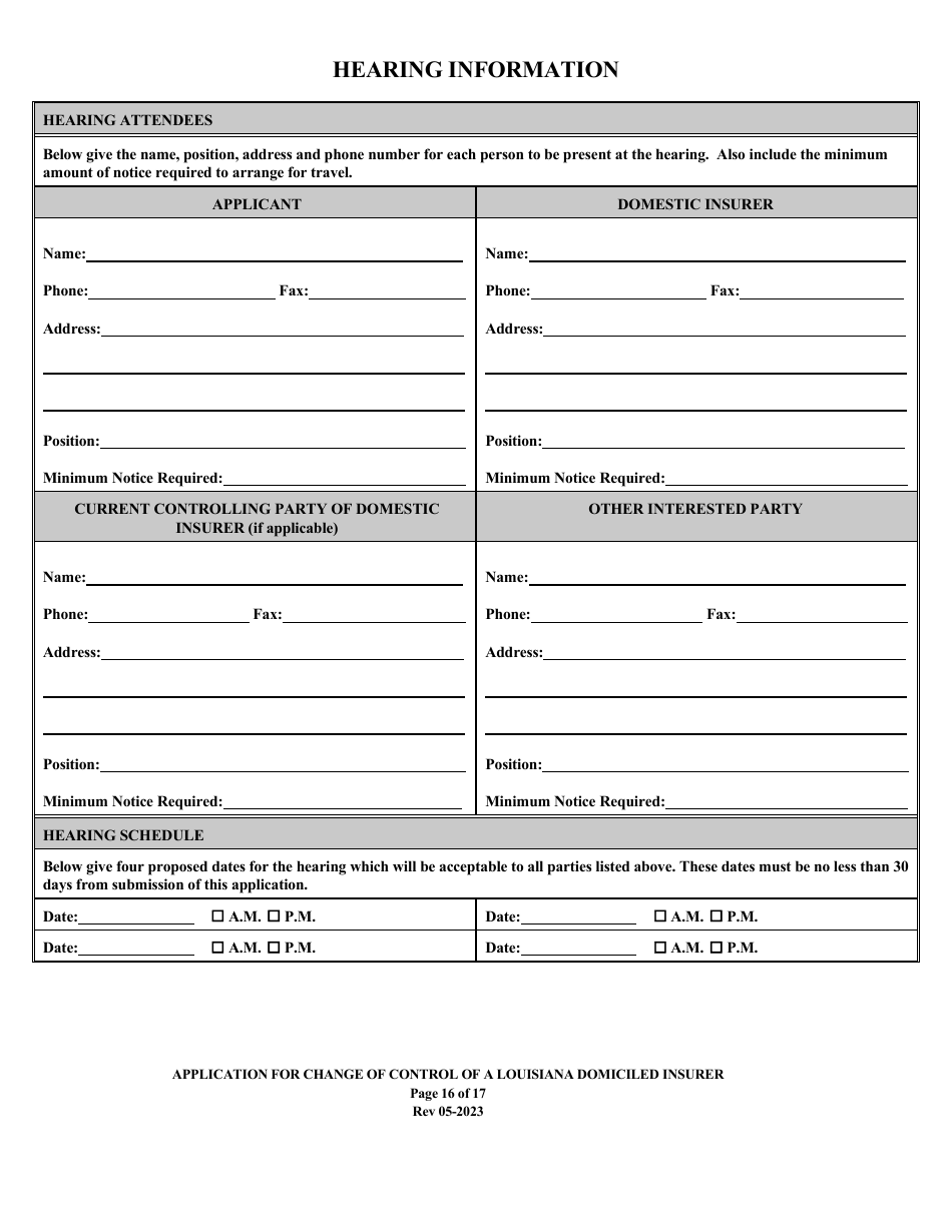 Application for Change of Control of a Louisiana Domiciled Insurer - Louisiana, Page 16