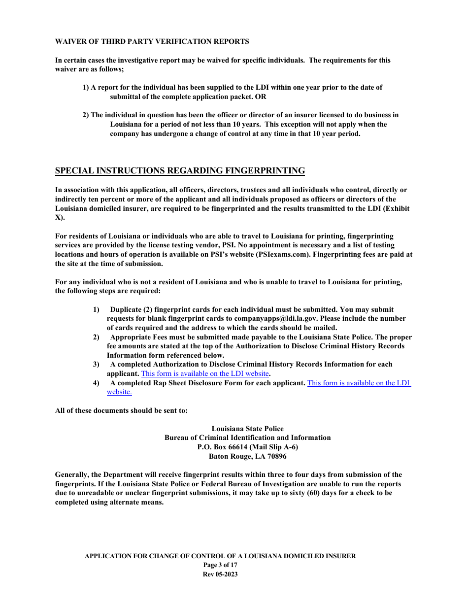 Application for Change of Control of a Louisiana Domiciled Insurer - Louisiana, Page 3