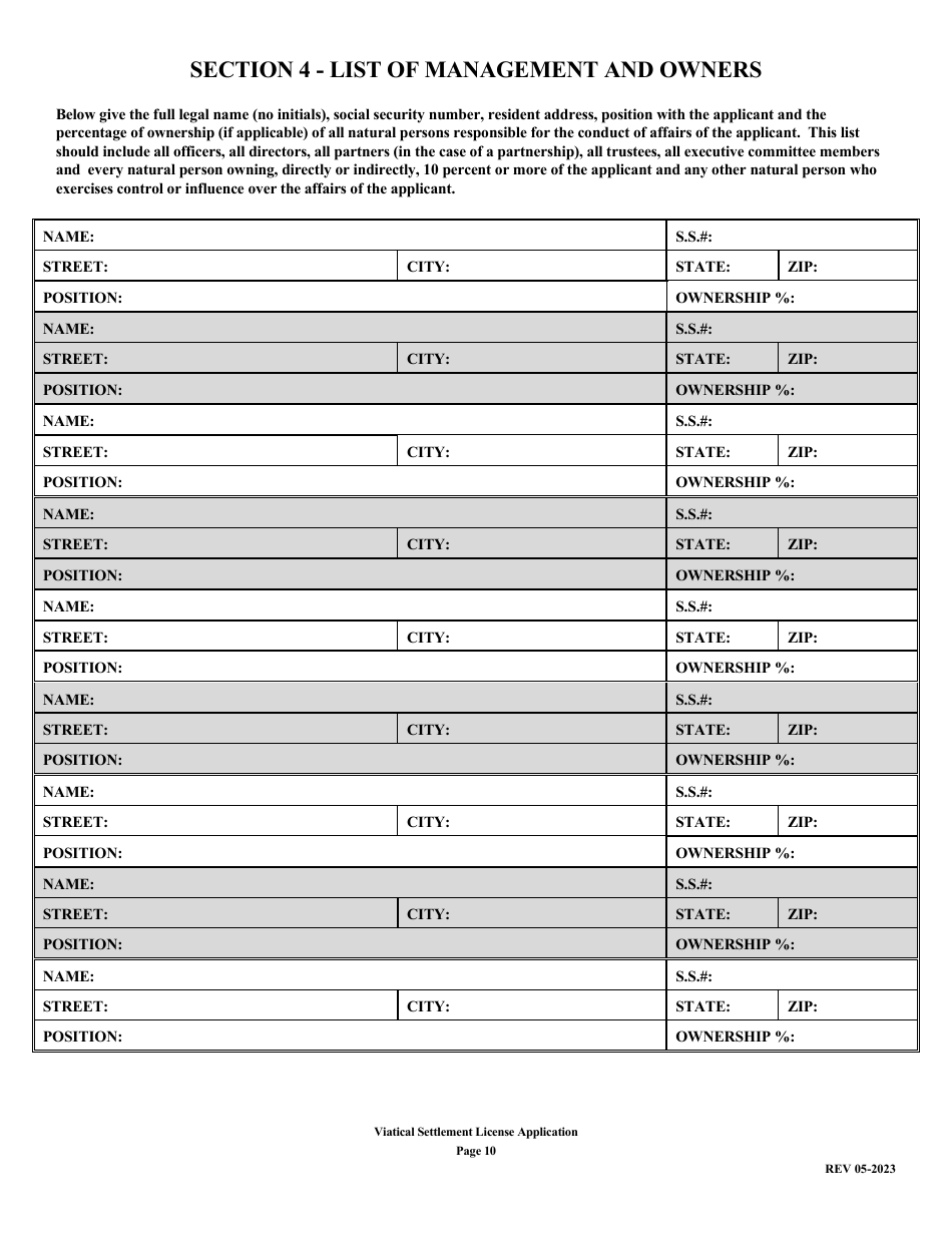 Application for Viatical Settlement License - Louisiana, Page 10