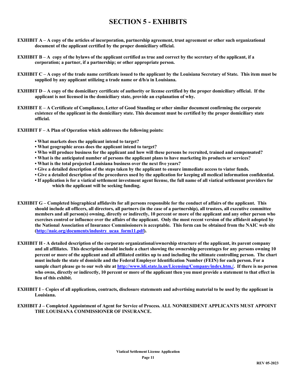 Application for Viatical Settlement License - Louisiana, Page 11