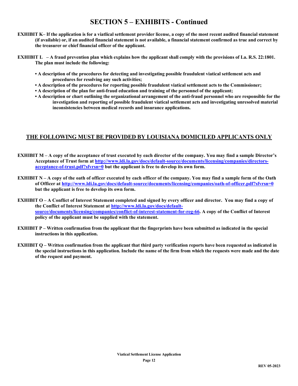 Application for Viatical Settlement License - Louisiana, Page 12