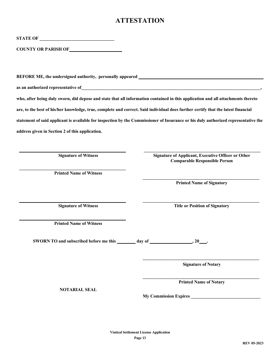 Application for Viatical Settlement License - Louisiana, Page 13