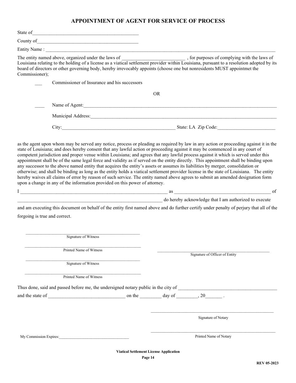 Application for Viatical Settlement License - Louisiana, Page 14