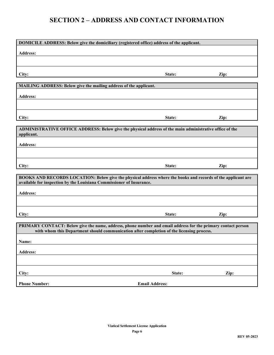 Application for Viatical Settlement License - Louisiana, Page 6