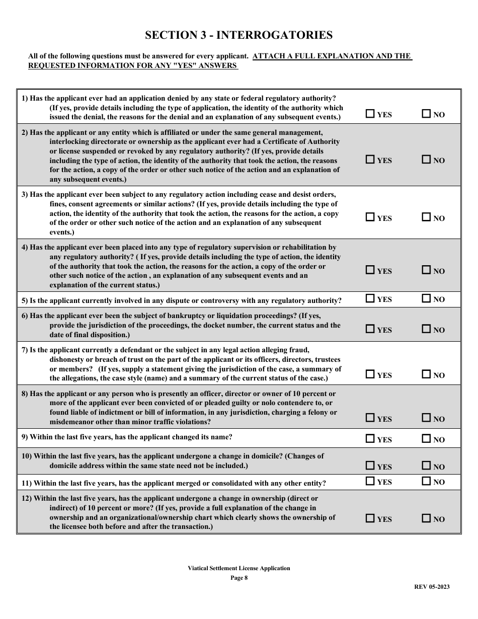 Application for Viatical Settlement License - Louisiana, Page 8