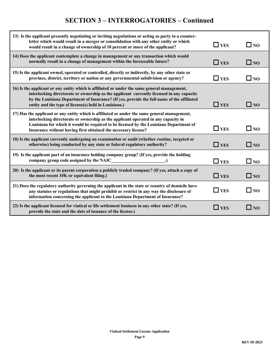 Application for Viatical Settlement License - Louisiana, Page 9