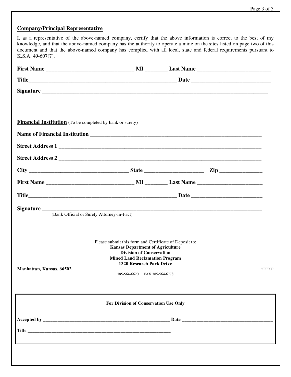 Form LR-4A Assignment of Certificate of Deposit - Mined Land Reclamation Program - Kansas, Page 3