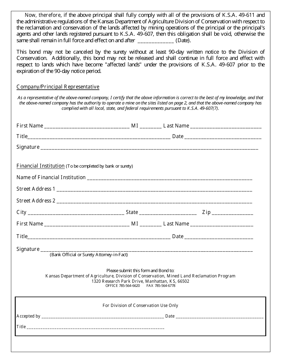 Form LR-4 Surety Bond - Mined Land Reclamation Program - Kansas, Page 3