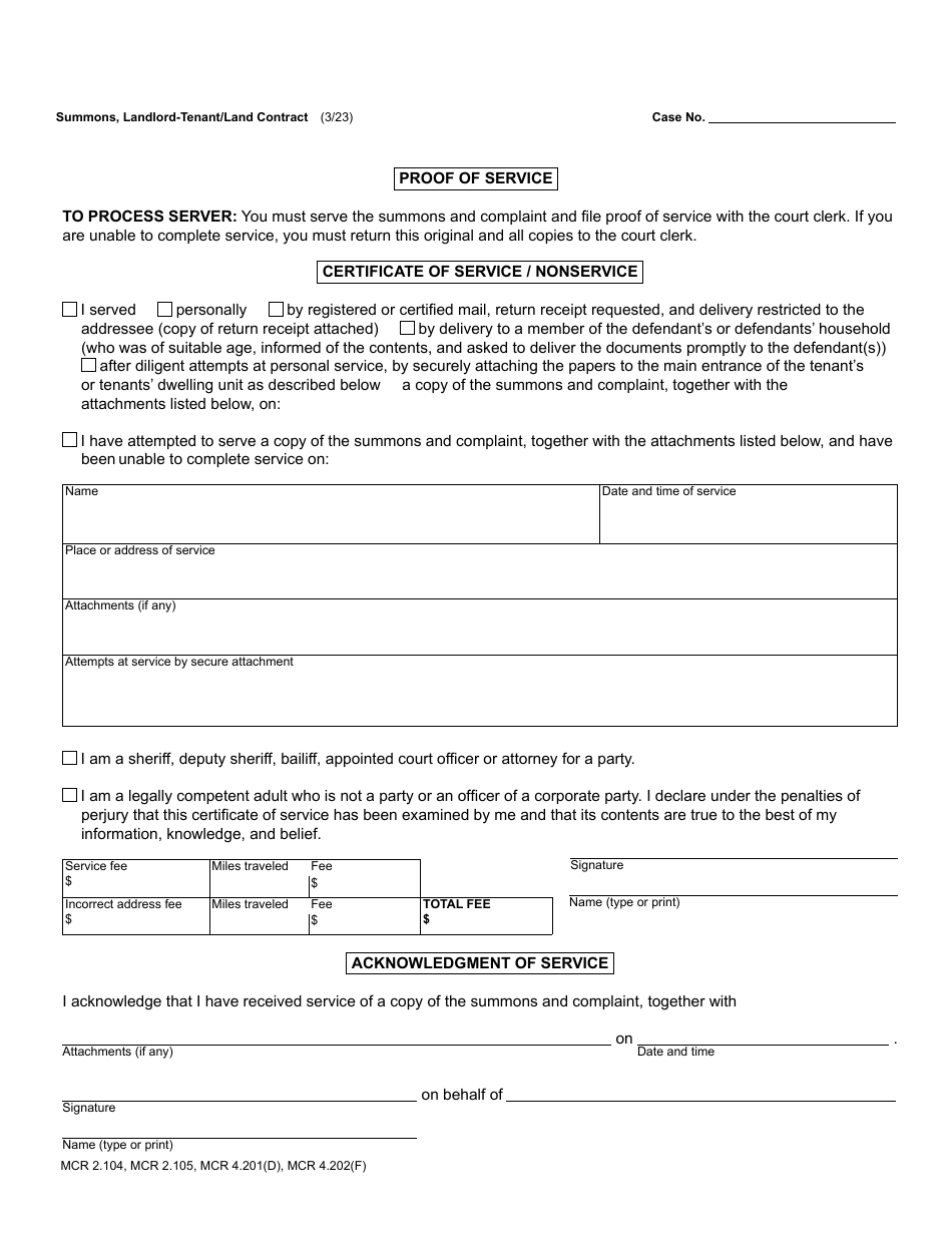 Form DC104 Download Fillable PDF or Fill Online Summons - Landlord ...