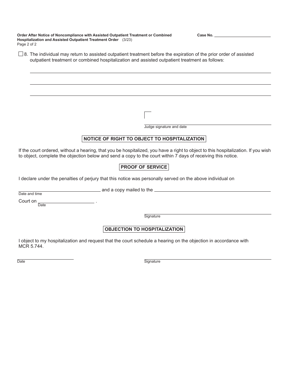 Form PCM244 Order After Notice of Noncompliance With Assisted Outpatient Treatment or Combined Hospitalization and Assisted Outpatient Treatment Order - Michigan, Page 2