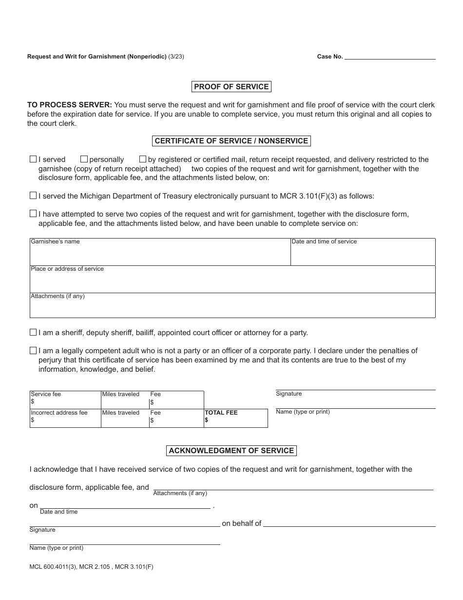 Form MC13 Request and Writ for Garnishment (Nonperiodic) - Michigan, Page 4