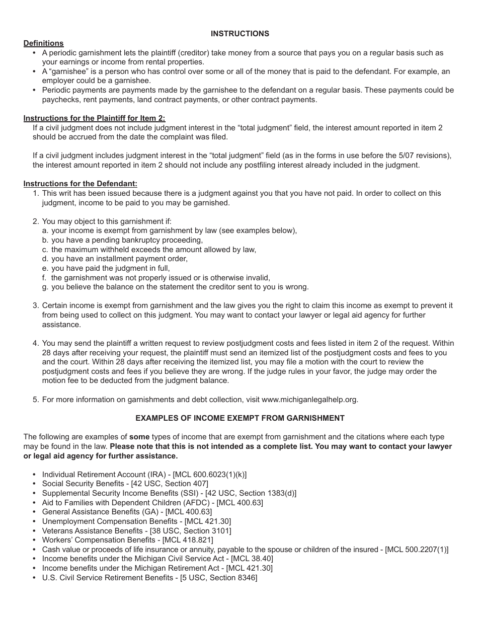 Form MC12 Request and Writ for Garnishment (Periodic) - Michigan, Page 3