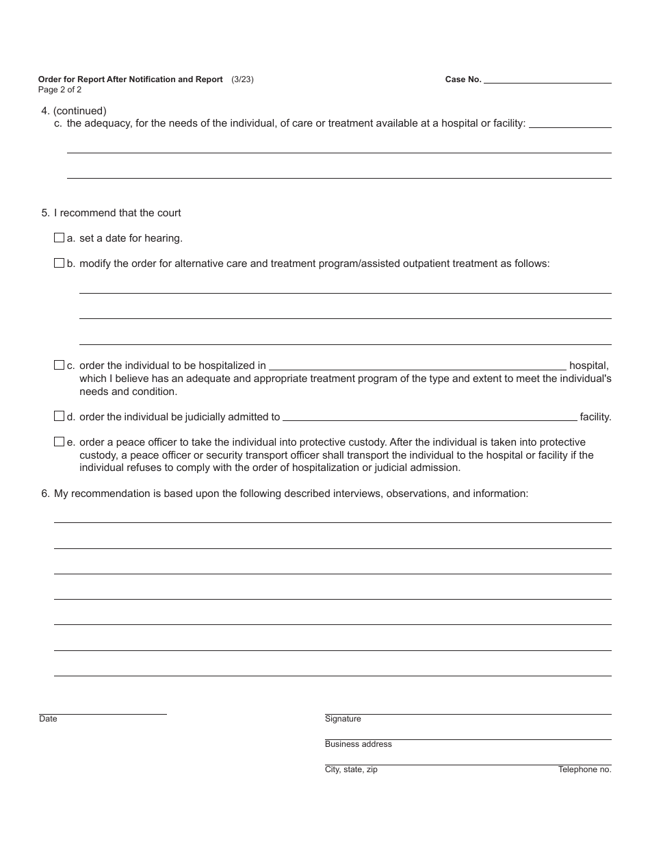 Form PCM231 Order for Report After Notification and Report - Michigan, Page 2