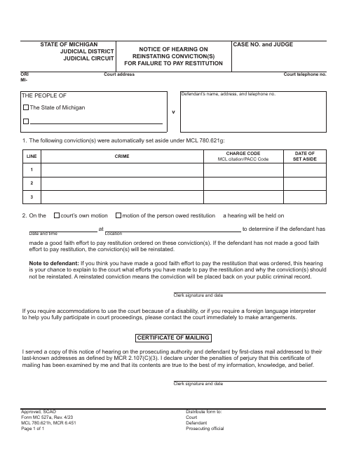 Form MC527A  Printable Pdf