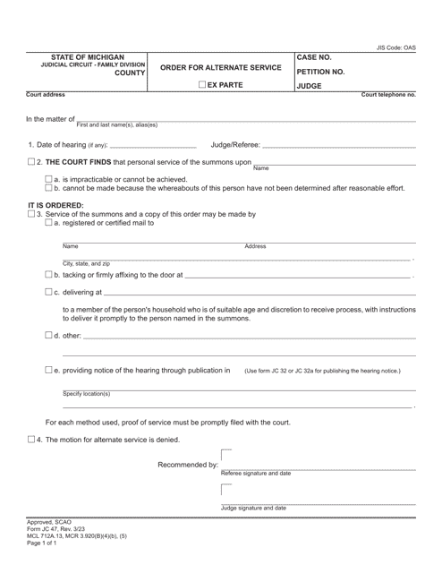 Form JC47 Order for Alternate Service - Michigan