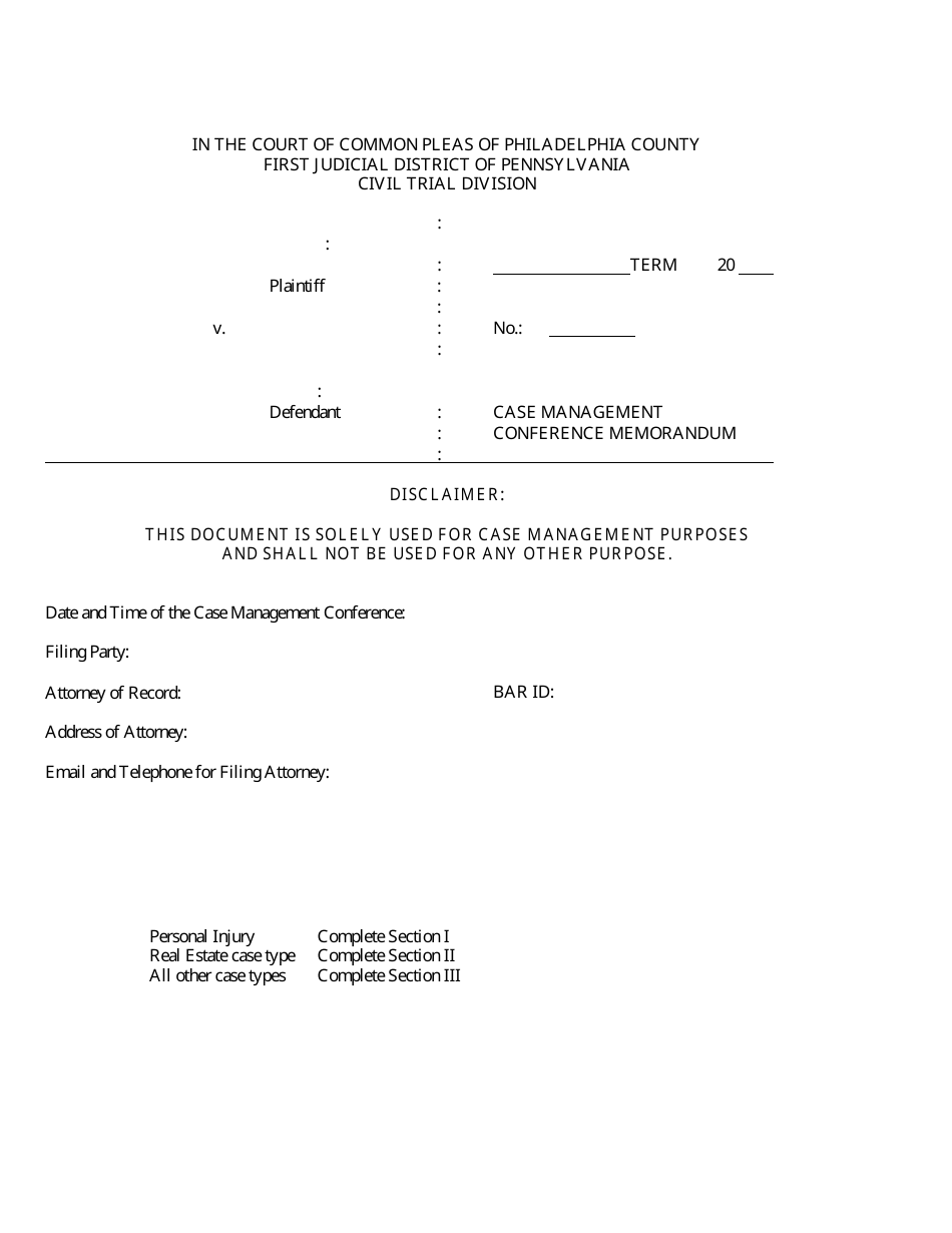 Form 01-105 Case Management Conference Memorandum - Philadelphia County, Pennsylvania, Page 4