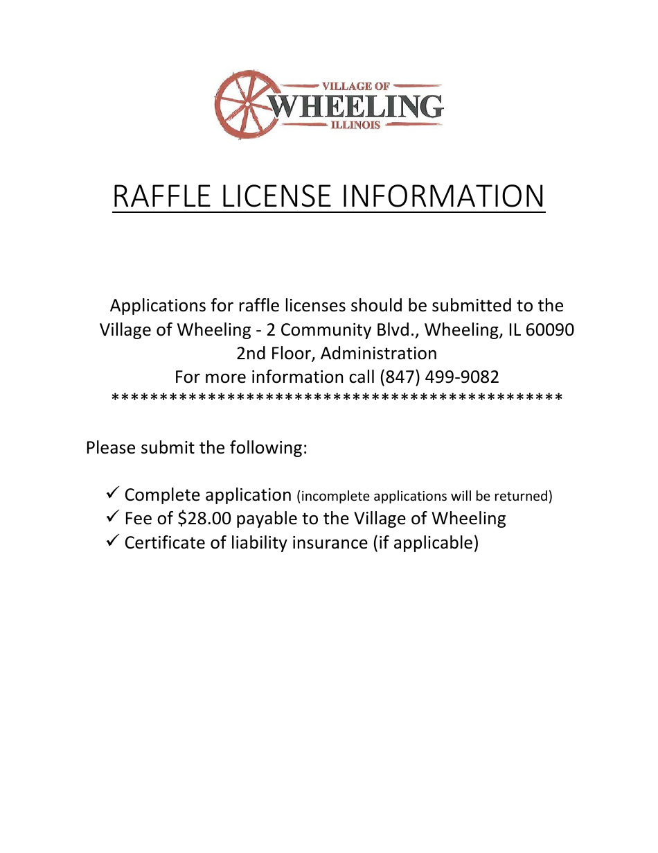Application for License to Conduct Raffle - Village of Wheeling, Illinois, Page 1