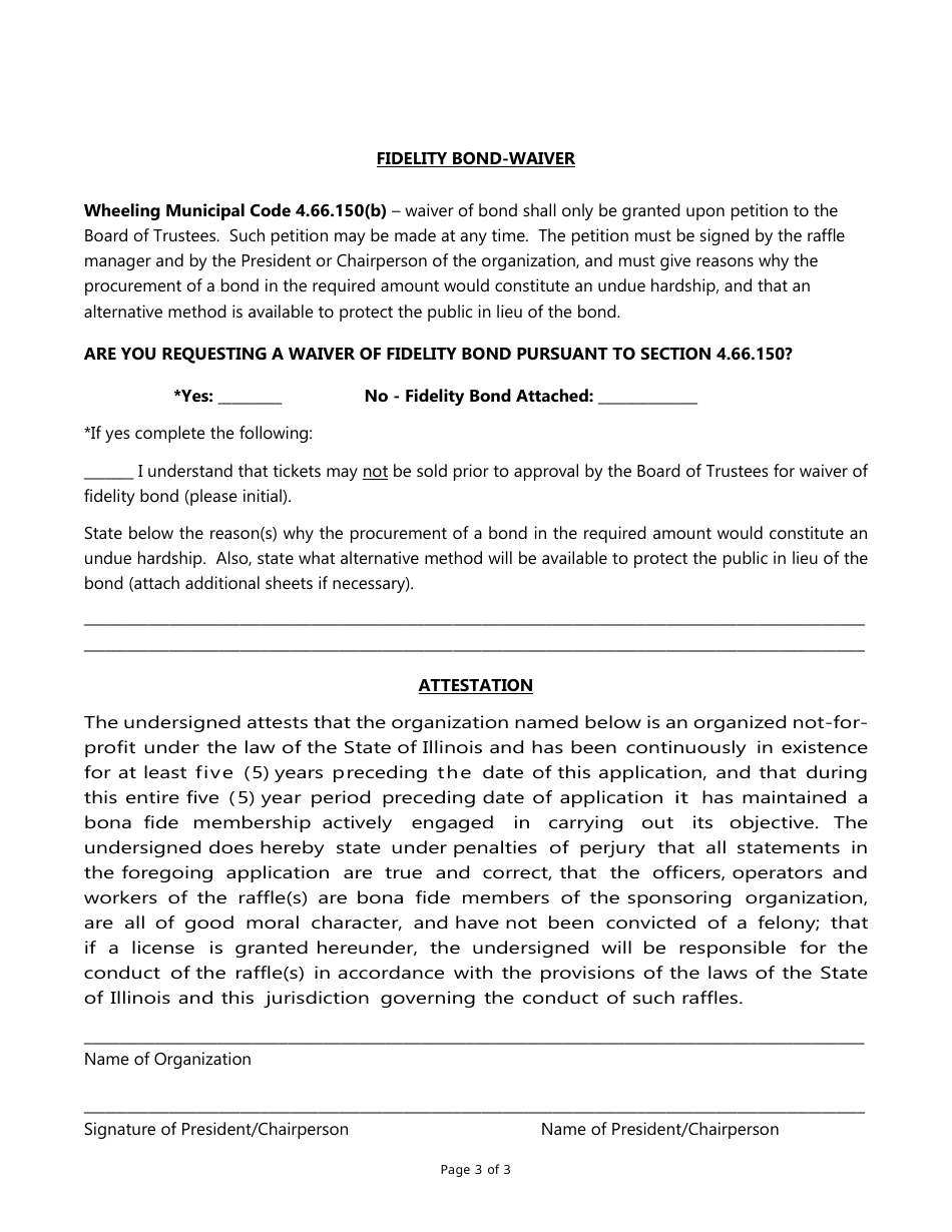 Village of Wheeling, Illinois Application for License to Conduct Raffle