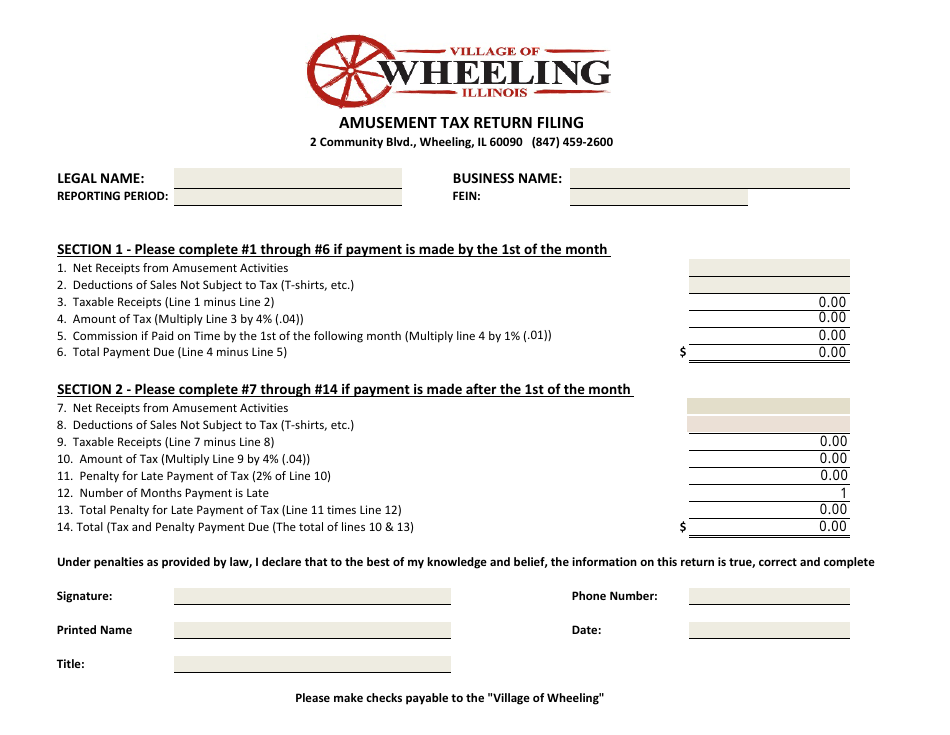Village of Wheeling, Illinois Amusement Tax Return Fill Out, Sign