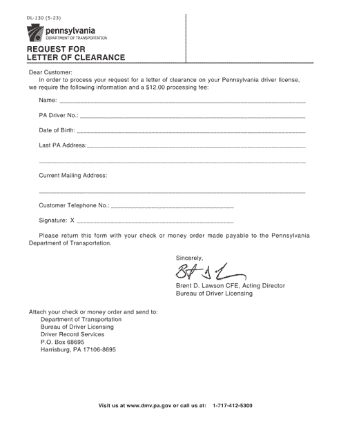 Form DL-130  Printable Pdf