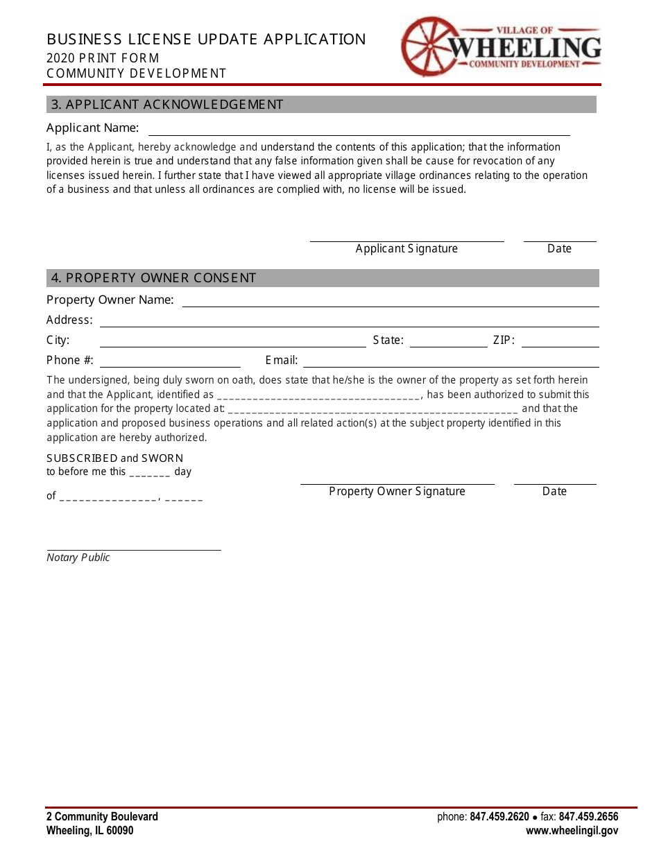 Business License Update Application - Village of Wheeling, Illinois, Page 2