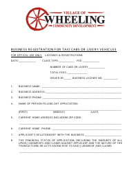 Document preview: Business Registration for Taxi Cabs or Livery Vehicles - Village of Wheeling, Illinois