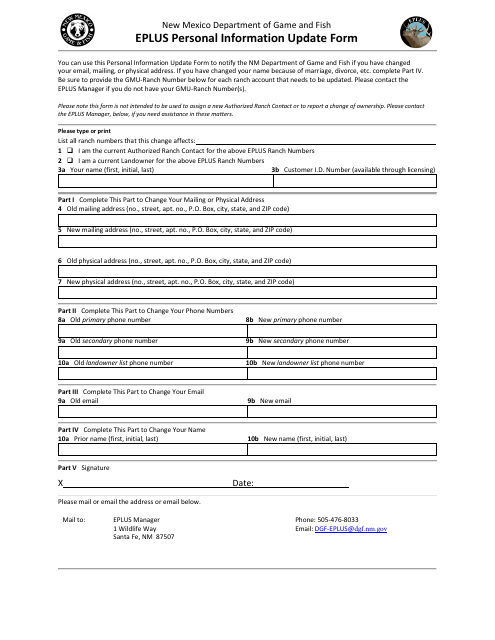Eplus Personal Information Update Form - New Mexico