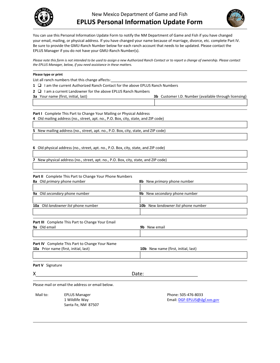 Eplus Personal Information Update Form - New Mexico, Page 1