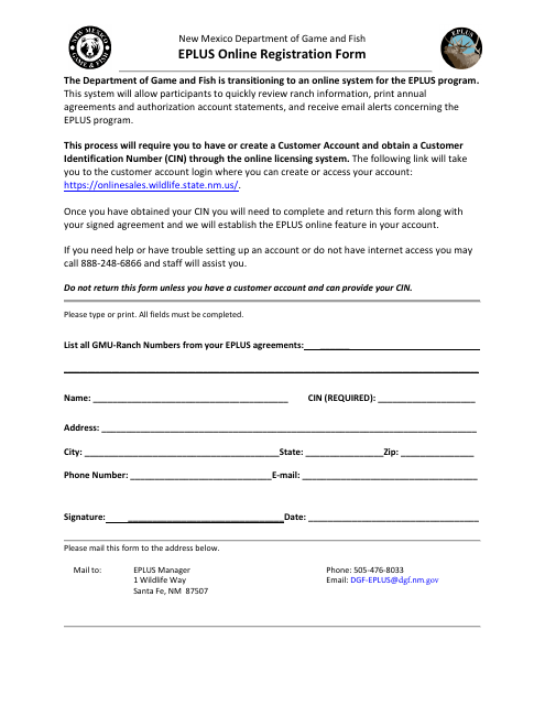 Eplus Online Registration Form - New Mexico Download Pdf