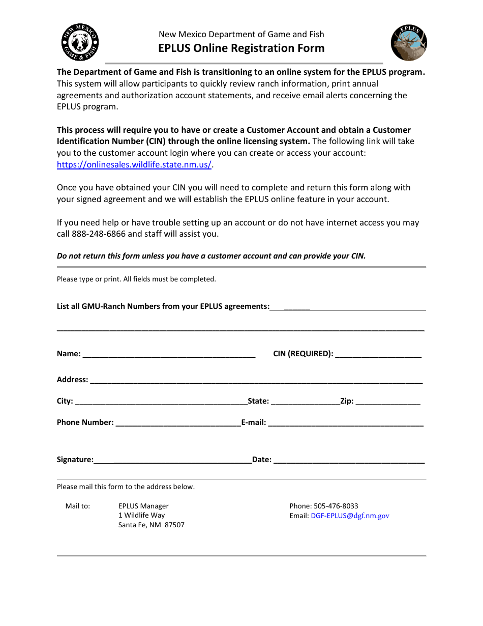 Eplus Online Registration Form - New Mexico, Page 1