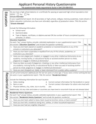 Applicant Personal History Questionnaire - Oregon, Page 8