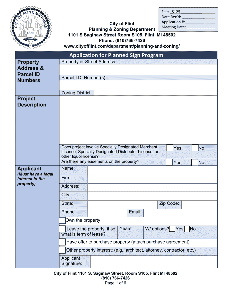 Application for Planned Sign Program - City of Flint, Michigan, Page 1