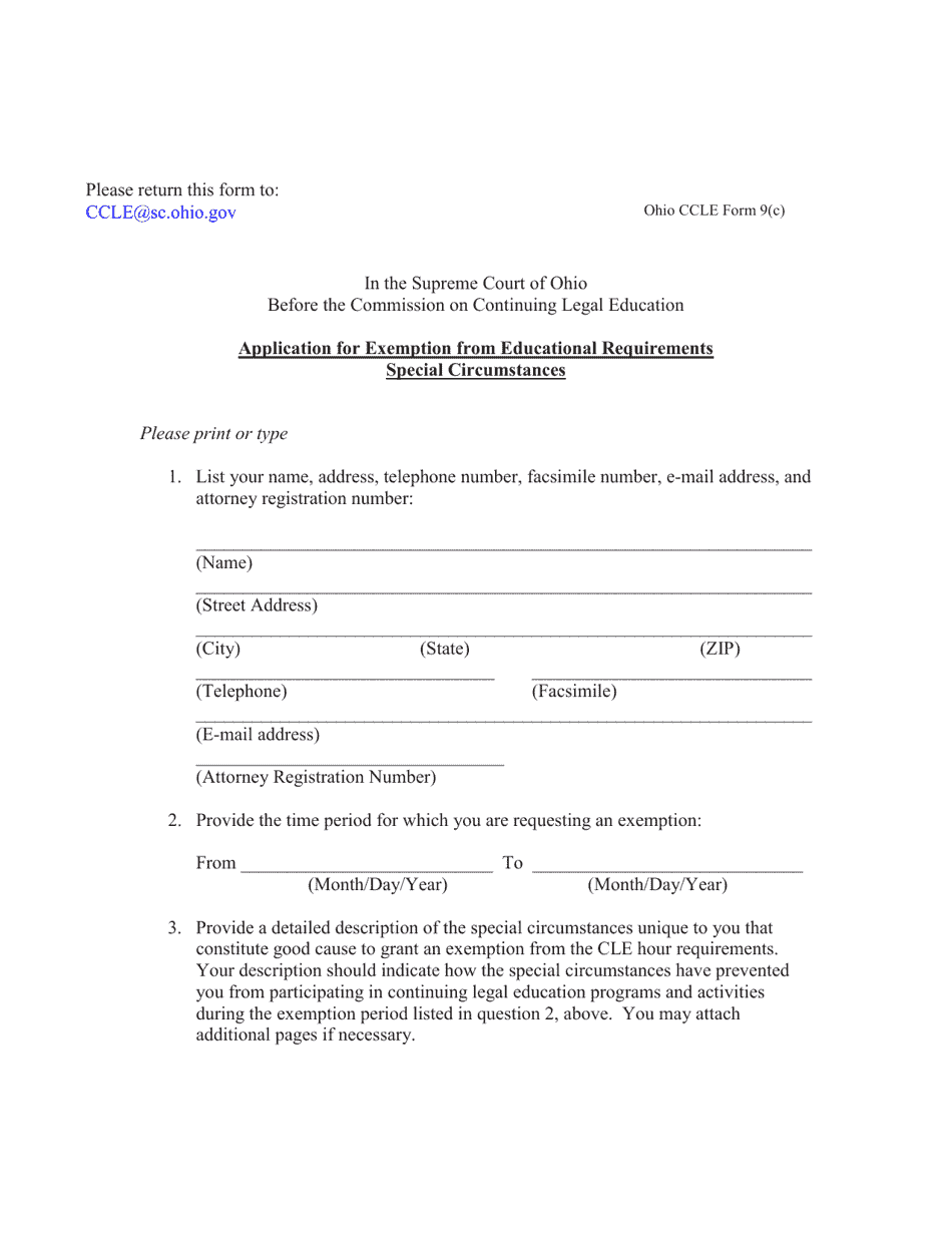 CCLE Form 9(C) Fill Out, Sign Online and Download Fillable PDF, Ohio