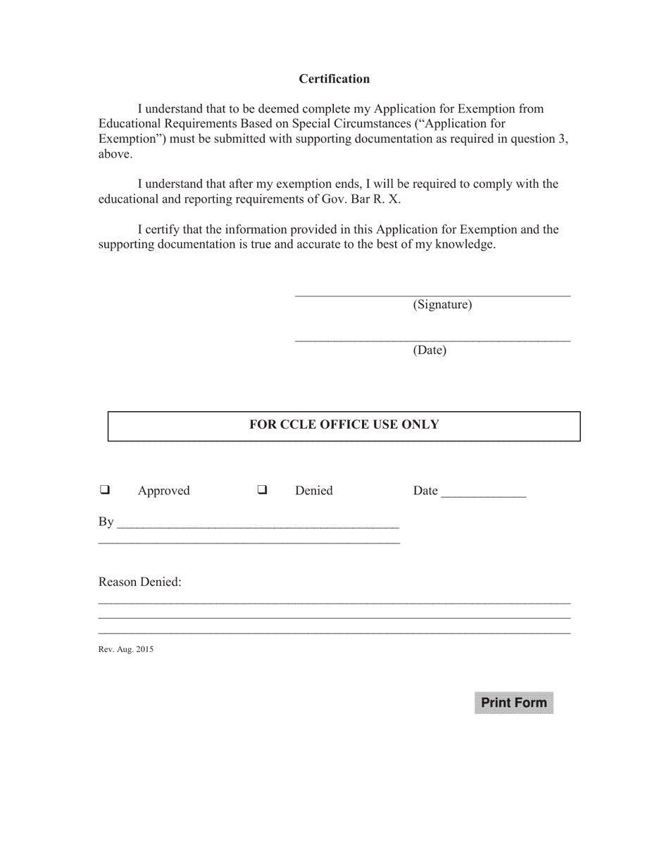 CCLE Form 9(C) Application for Exemption From Educational Requirements Special Circumstances - Ohio, Page 3