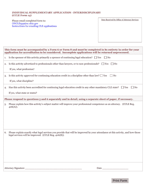 CCLE Form 14 Individual Supplementary Application - Interdisciplinary - Ohio