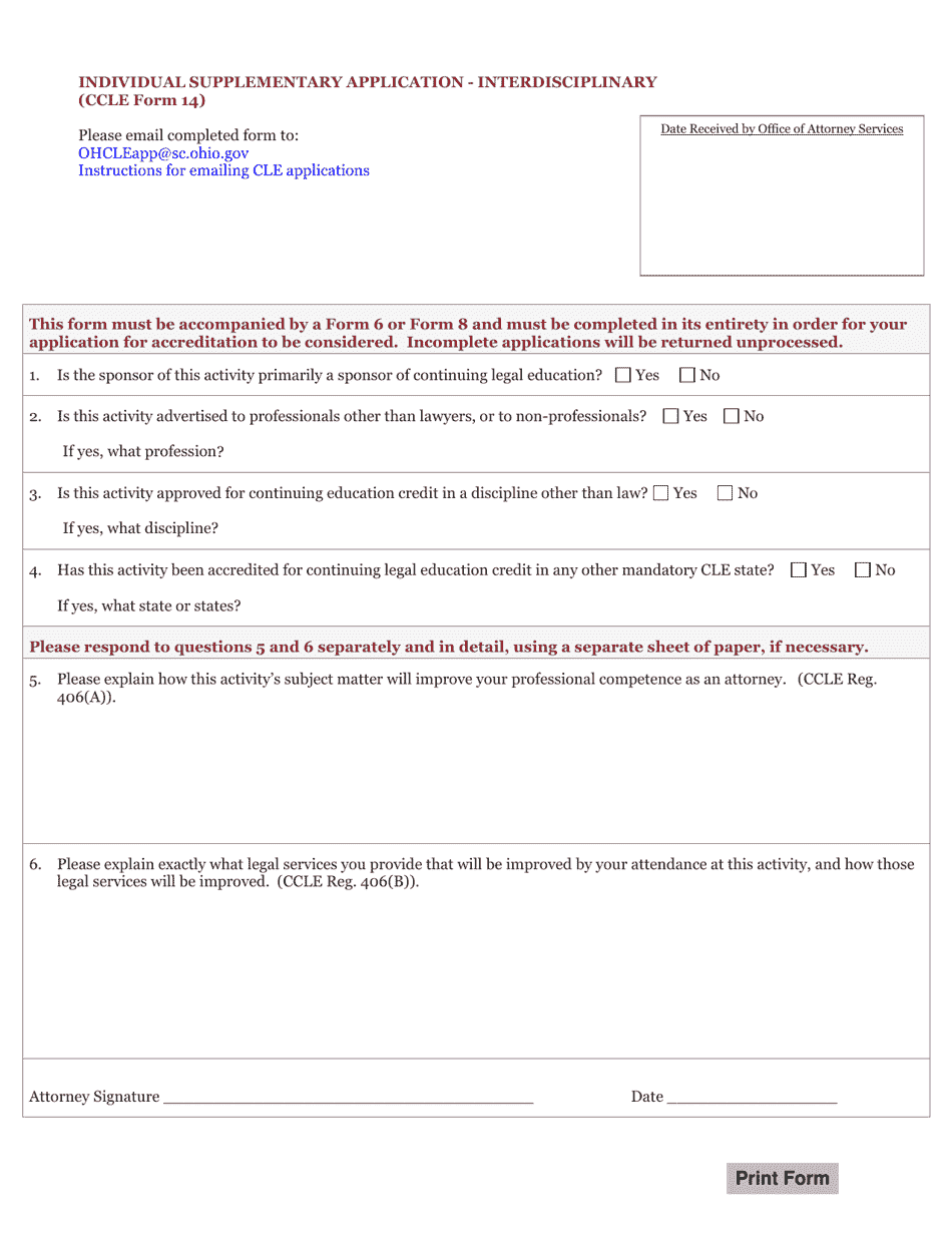CCLE Form 14 Individual Supplementary Application - Interdisciplinary - Ohio, Page 1